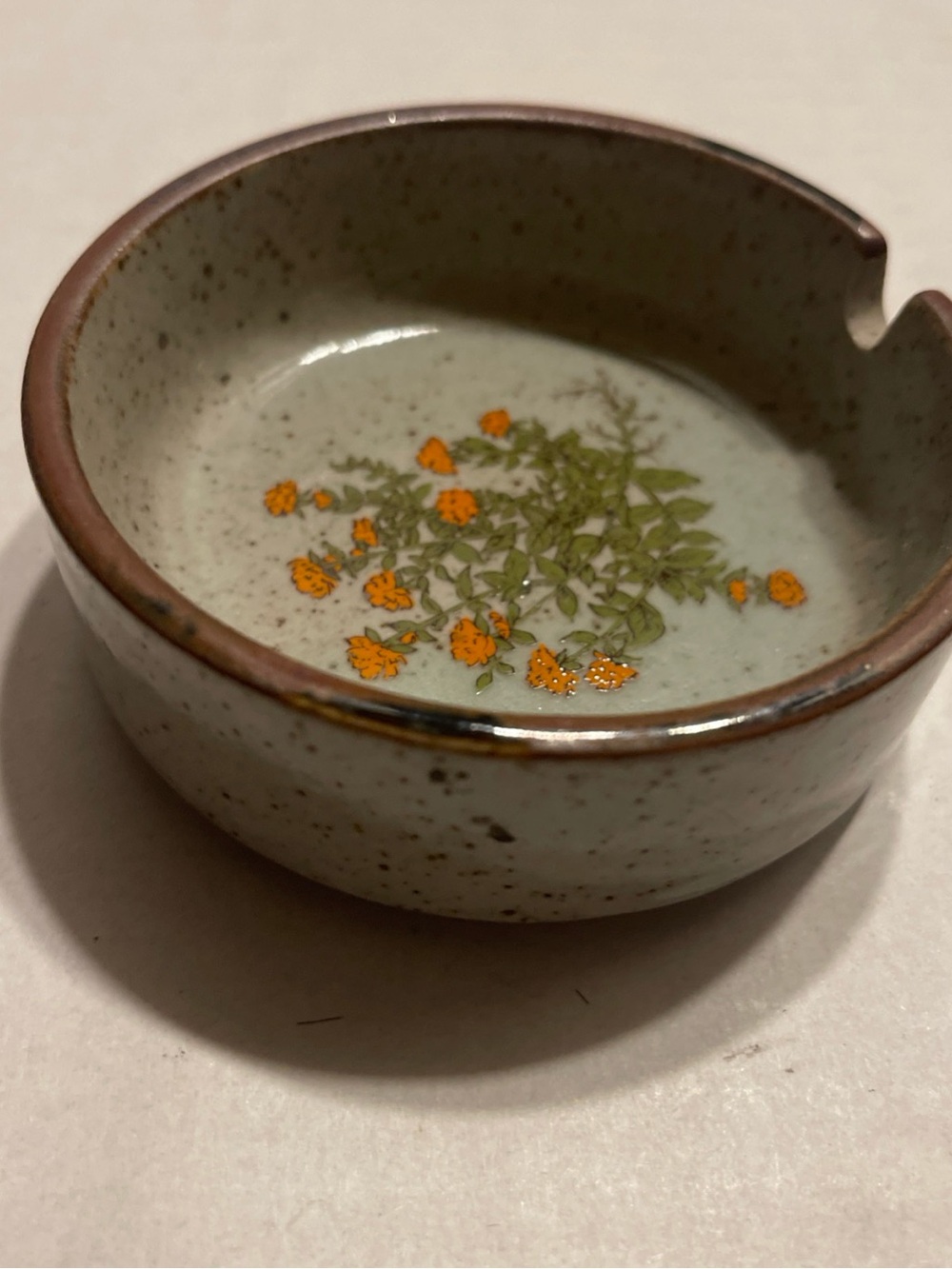Vtg  1970s Takahashi Ashtray Accent Trinket Dish with Orange Flowers